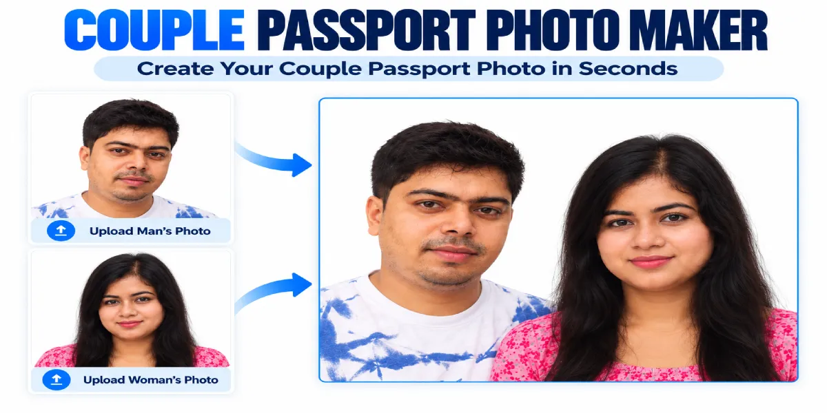 Before and after: how your photo looks once cropped to passport size using our tool.